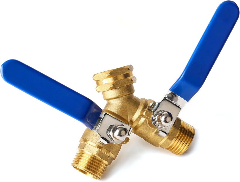 BILBAL Garden Hose Splitter 2 Way Heavy Duty, Brass Faucet Adapter With Long Handle For Gardening Water Hose Shut Off Valve Hose Connector Fittings Outdoor Water Spigot Hose Bib Y Splitter - Image 1